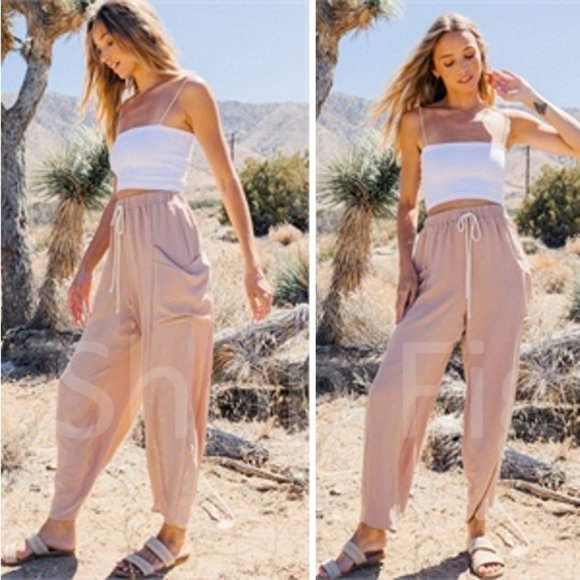 New Wide Leg Pocketed Harem Band Pants / Jogger Casual Jeans Drawstring… - Picture 4 of 8